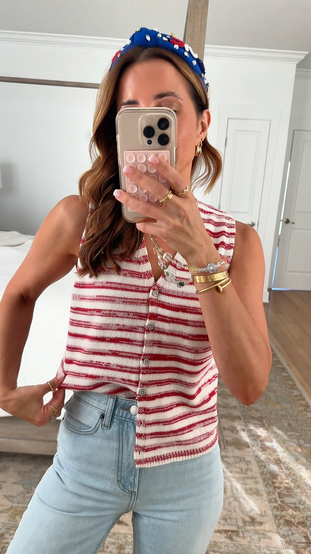 The cutest little sweater tank top for summer and 4th of July! New Target arrivals. XS in tank top and 00 in straight leg crop jeans. Summer outfit. Summer style.

#LTKootd #LTKSeasonal #LTKPetite