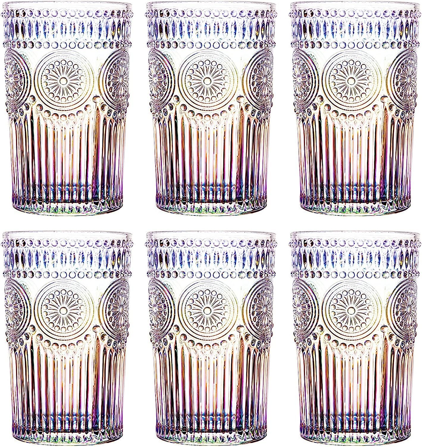 Kingrol 6 Pack 12 oz Romantic Water Glasses, Rainbow Drinking Glasses Tumblers, Vintage Glassware... | Amazon (US)