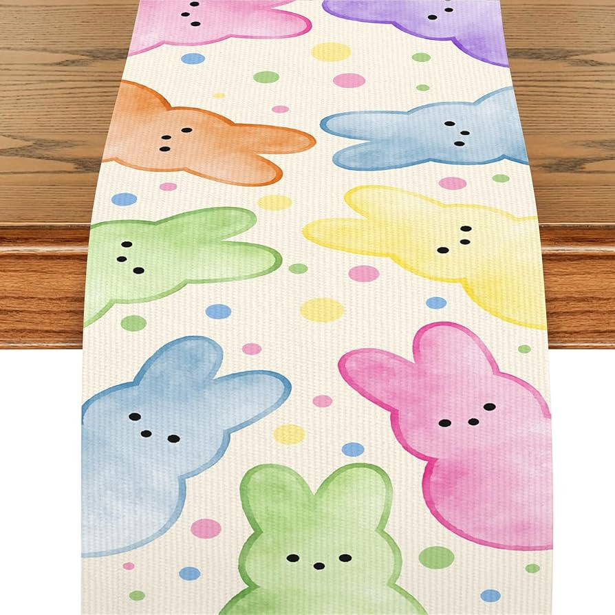 Easter Table Runner 72 Inch Long, Spring Burlap Cloth Decor with Cute Bunny and Dots Design for H... | Amazon (US)