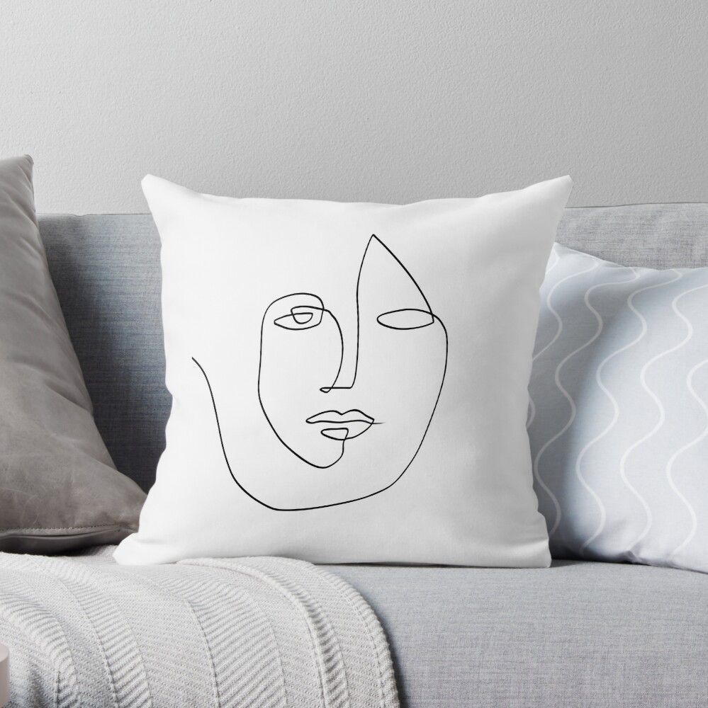 'Abstract Face - One Line Art' Throw Pillow by TheRedFinch | RedBubble US