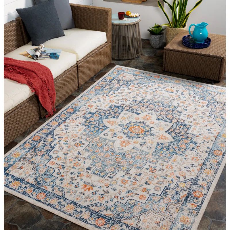 Enciso Oriental Indoor / Outdoor Area Rug in Navy | Wayfair North America