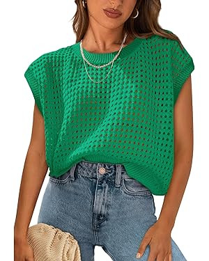 PRETTYGARDEN Womens Spring Tops 2025 Summer Shirts Crochet Cap Sleeve Sweater Pullover Cute Beach... | Amazon (US)