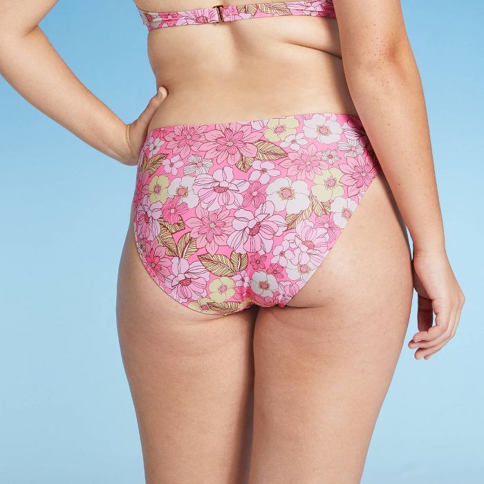Juniors&#39; V High Leg Bikini Bottom - Xhilaration&#8482; Pink Floral Print S | Target