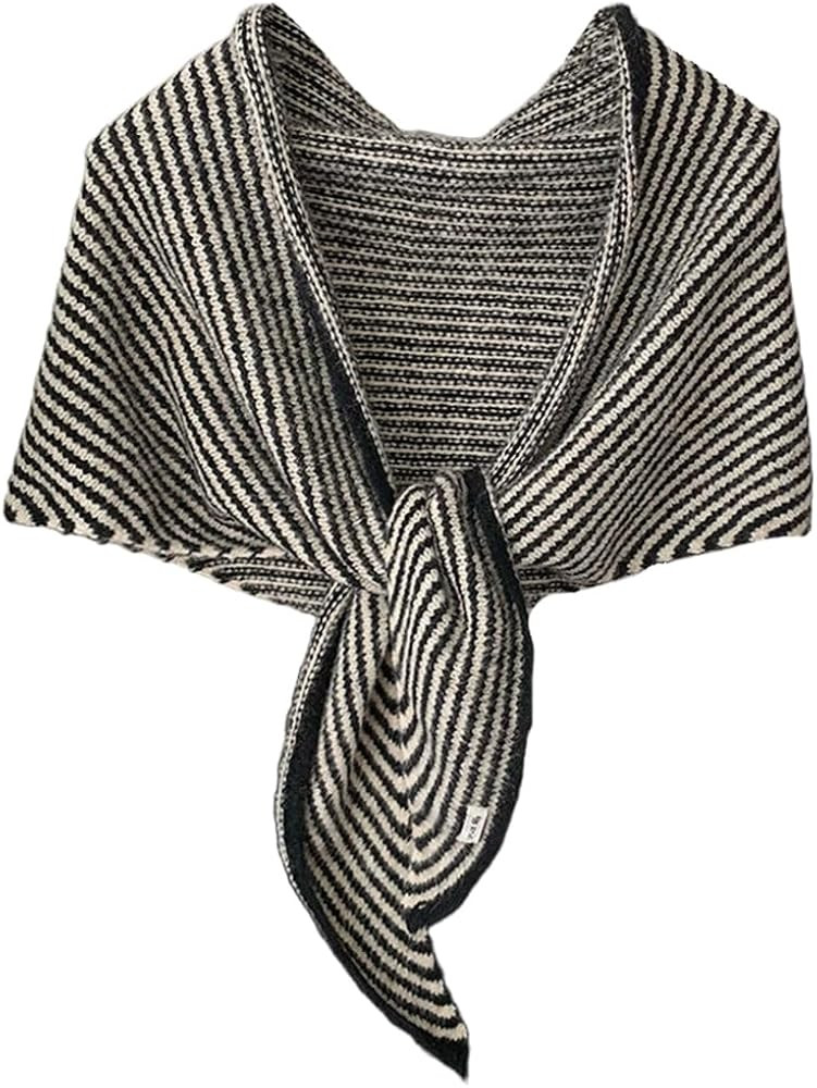 Women Striped Triangle Knitted Pashmina Shawls Wraps Loose Fit Tie Knot Wool Cashmere Sweater Sca... | Amazon (US)