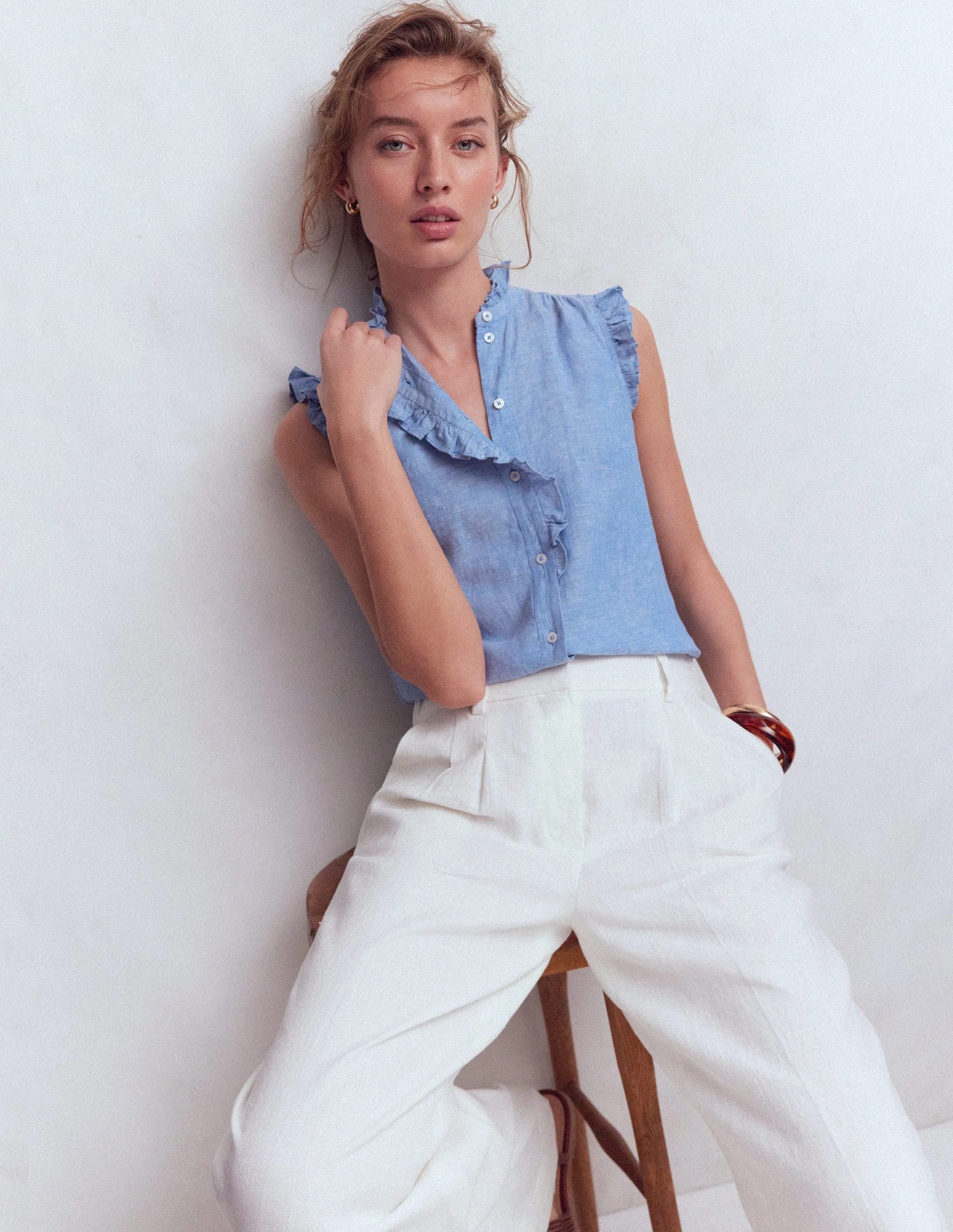 Isabel Sleeveless Linen Top-Chambray | Boden (US)