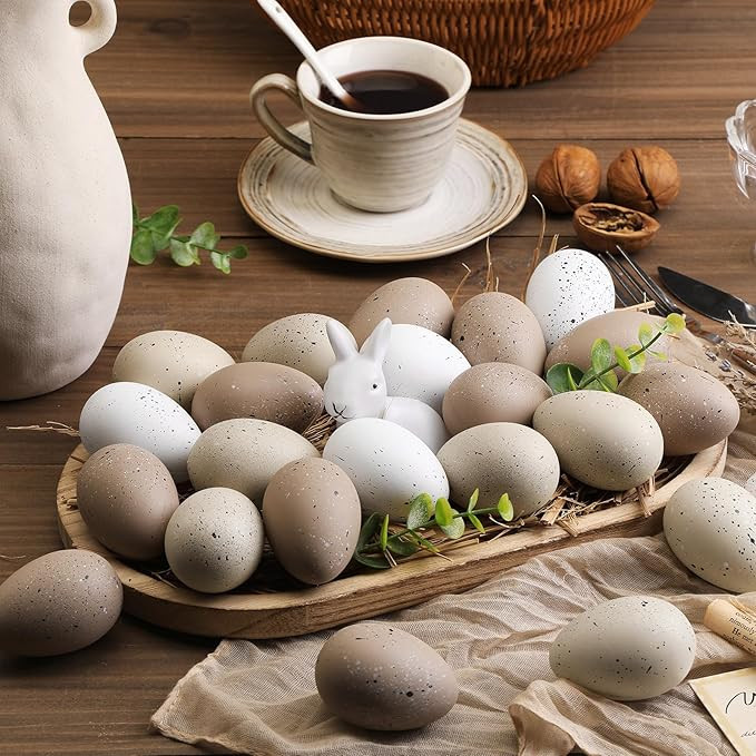 Weysat 32 Pcs Easter Speckled Eggs Neutral Plastic Fake Chicken Eggs 2.36'' Textured Easter Decor... | Amazon (US)