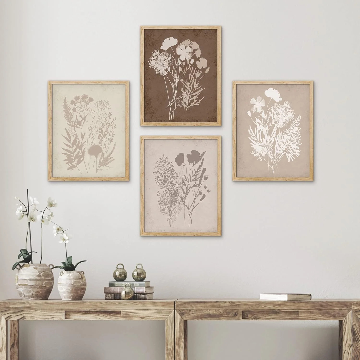 PixonSign Framed Grunge Forest Flower Bouquet Wall Art, Set of 4 Nature Wilderness Wall Prints, B... | Walmart (US)