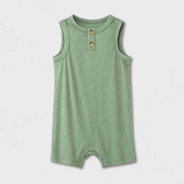 Baby Ribbed Henley Romper - Cat & Jack™ Sage Green | Target