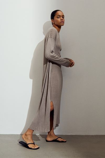 Long rib-knit cardigan  - Beige - Ladies | H&M US | H&M (US + CA)