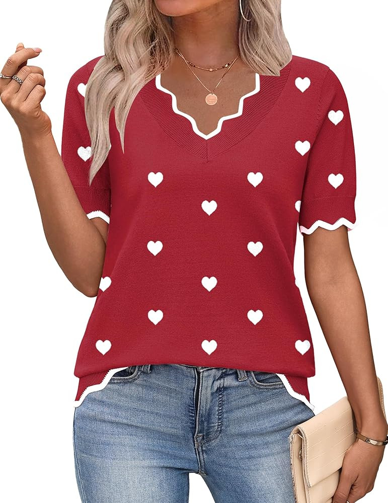 Zeagoo Women's Short Sleeve Sweater 2026 Spring Summer V Neck Lightweight Tops Dressy Blouses Bus... | Amazon (US)