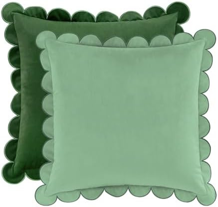 MONDAY MOOSE Decorative Throw Pillow Covers Cushion Cases, Set of 2 Soft Velvet Scalloped Round E... | Amazon (US)