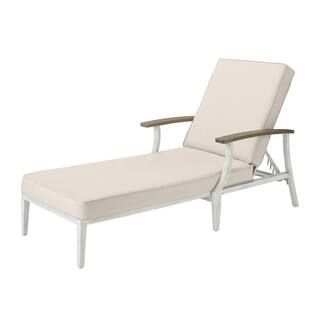 Marina Point White Steel Outdoor Patio Chaise Lounge with CushionGuard Almond Tan Cushions | The Home Depot