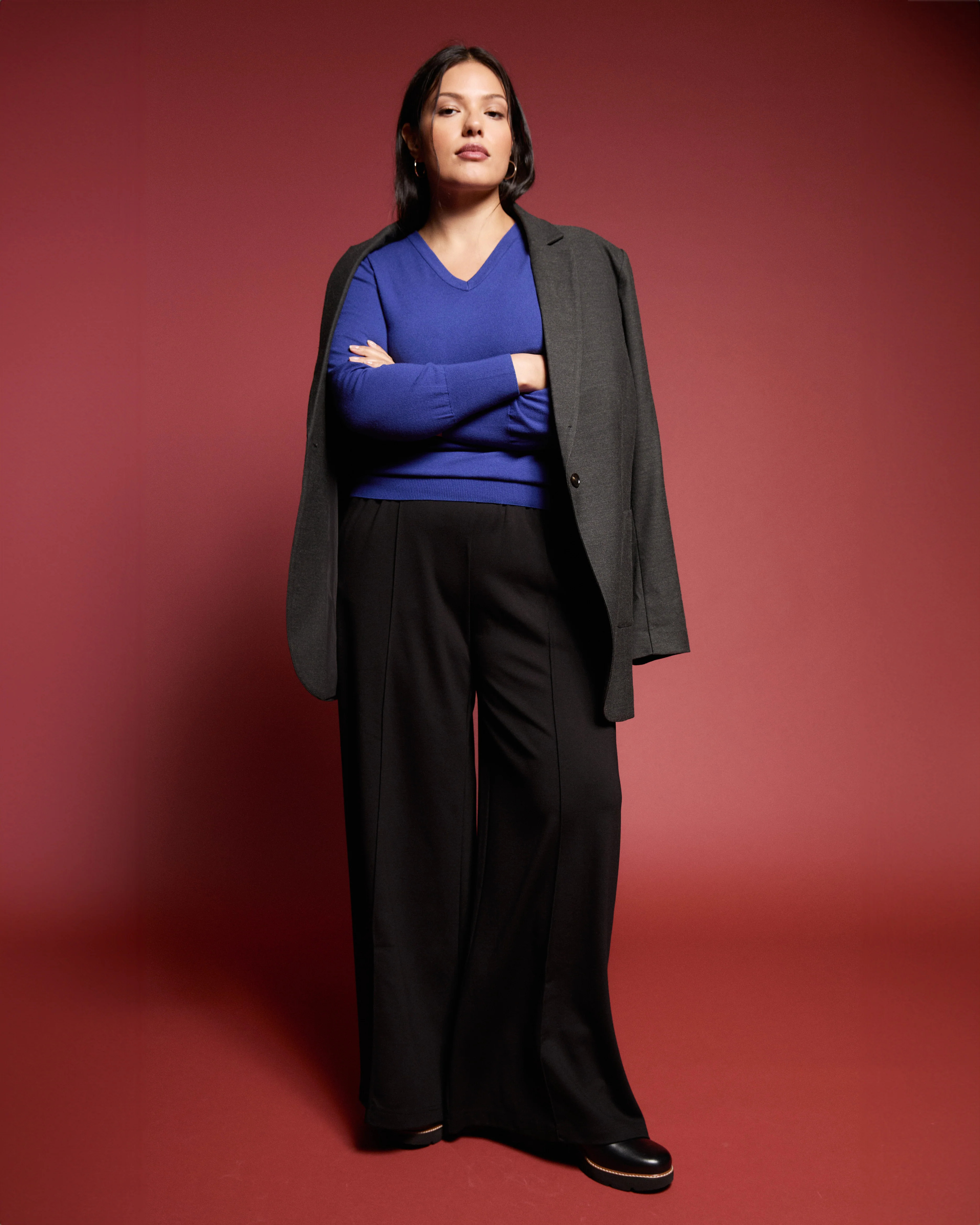 Pam Pintuck Wide Leg Ponte Pants - Black | Universal Standard