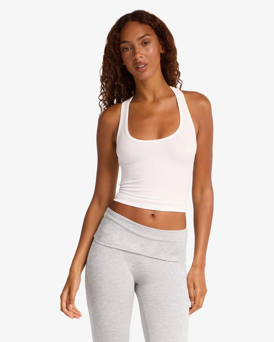 Longline Rib Tank | White | Crop Shop Boutique US