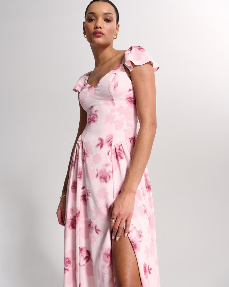 Flutter Sleeve Midi Dress | Abercrombie & Fitch (US)