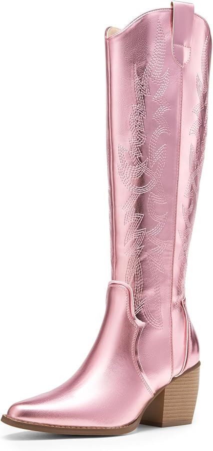 DREAM PAIRS Womens Cowboy Boots Comfortable Pull On Zipper Chunky Heel Pointed Toe Embroidered We... | Amazon (US)