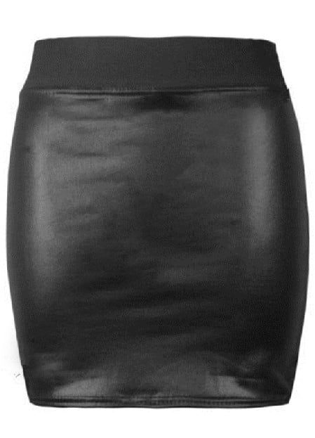 Black Elastic Bodycon PU Leather Skirt | Romwe