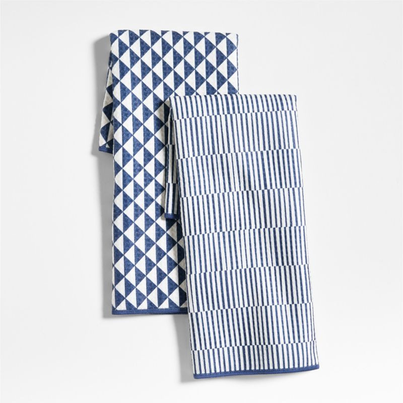 Modern Check Indigo Recycled Dish Towel, Set of 2 + Reviews | Crate & Barrel | Crate & Barrel
