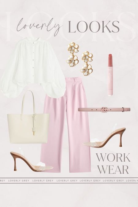 Loverly Grey workwear outfit idea. These Abercrombie pink trousers and balloon sleeve top are perfect for a spring look. 

#LTKstyletip #LTKworkwear #LTKSeasonal