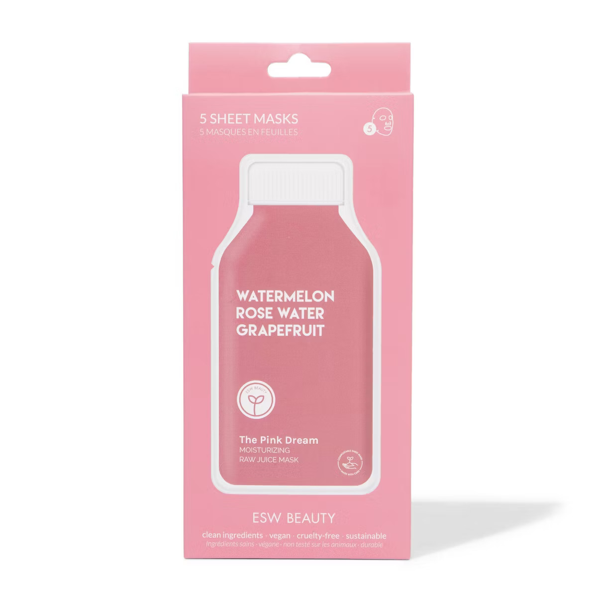 ESW Beauty The Pink Dream Moisturizing Raw Juice Mask - 5ct/4.25oz | Target