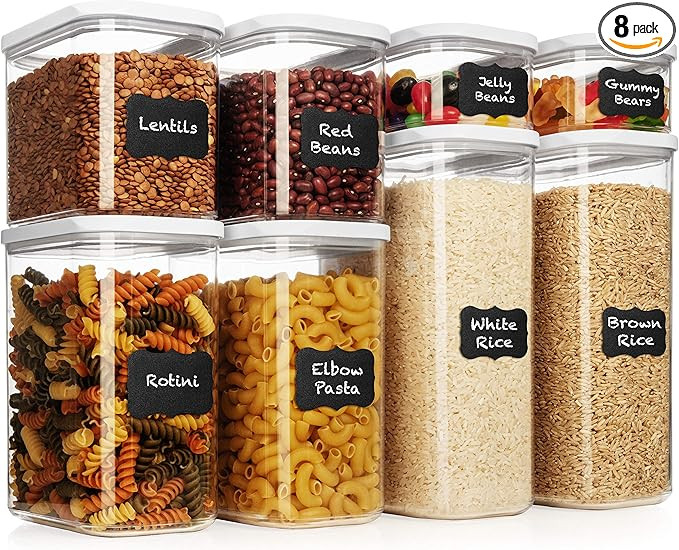 Shazo Airtight Container Set for Food Storage - 8 Piece Set + BONUS 18 Labels - Strong Heavy Duty... | Amazon (US)