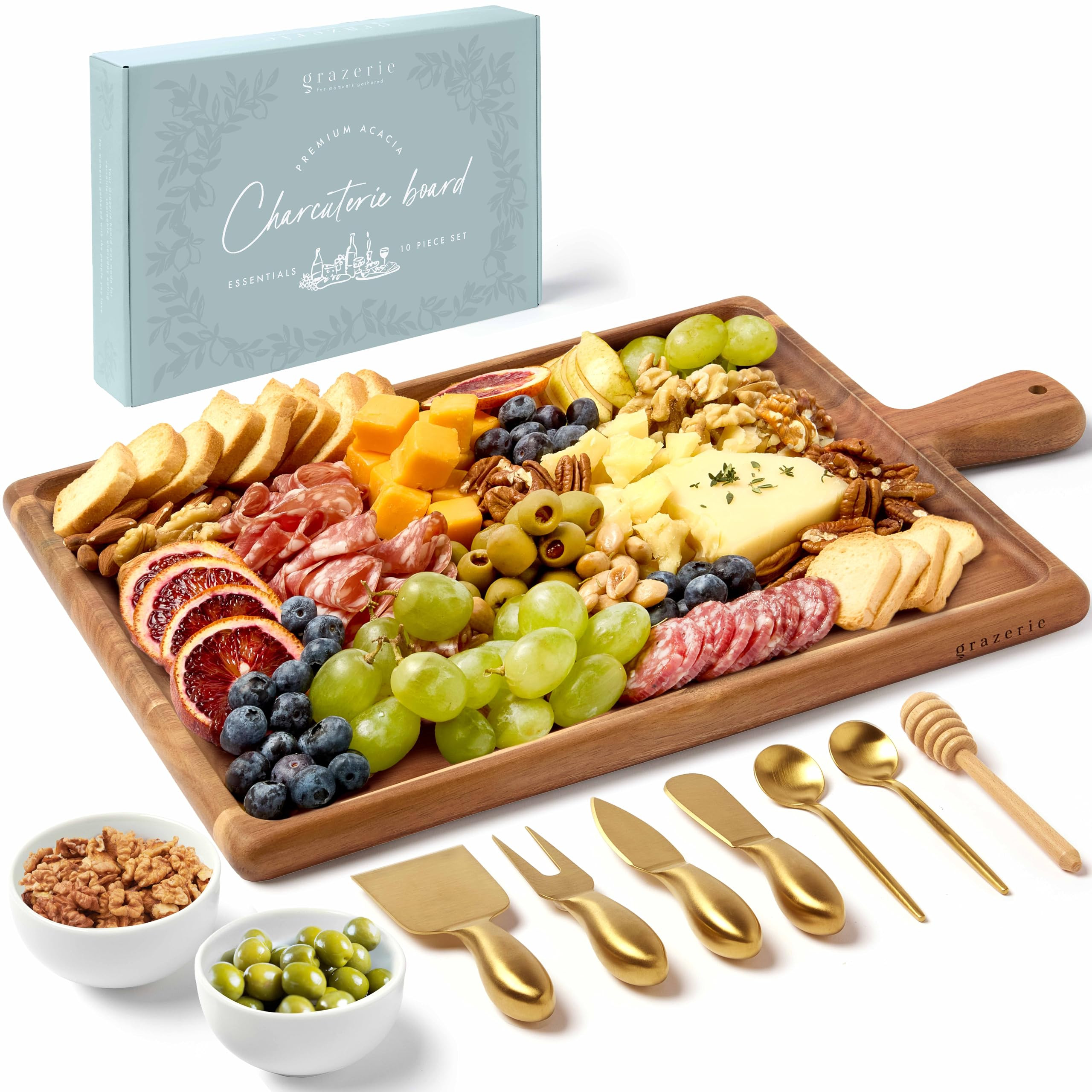 Charcuterie Board Set - Acacia Cheese Board for Serving with Accessories - House Warming Gifts fo... | Amazon (US)