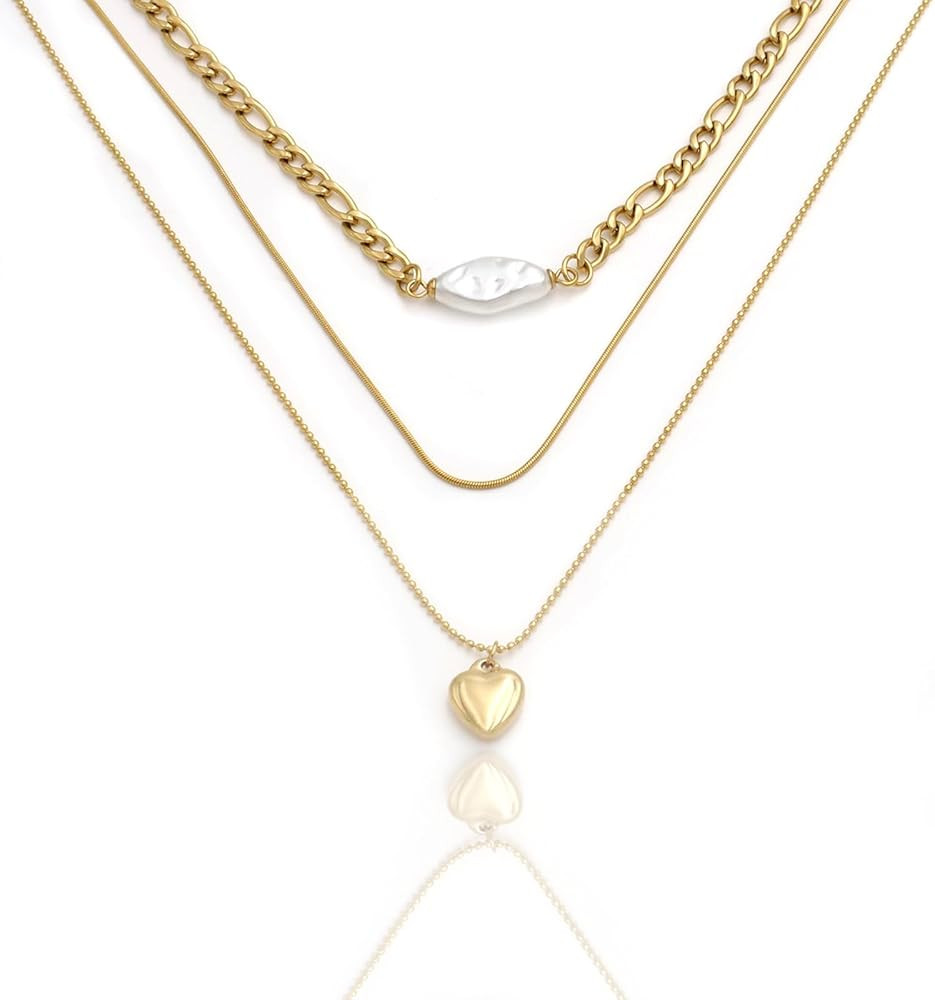Herringbone Necklaces for Women, Hypoallergenic 18K Real Gold Plated Choker Necklace for Men Girl... | Amazon (US)