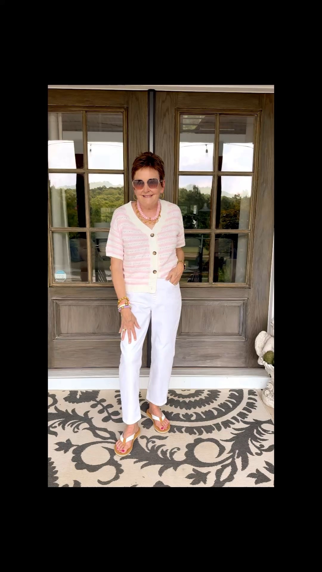 Fun summer cardigan with slip on white jeans for comfortable summer style at any age.

#LTKOver40 #LTKMidsize