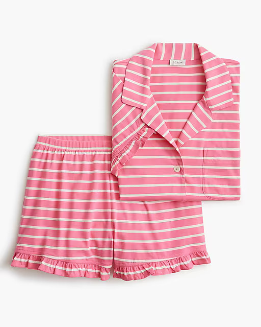 Short-sleeve knit ruffle top and short pajama set | J.Crew Factory