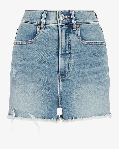 Super High Waisted Knit Mom Jean Shorts | Express