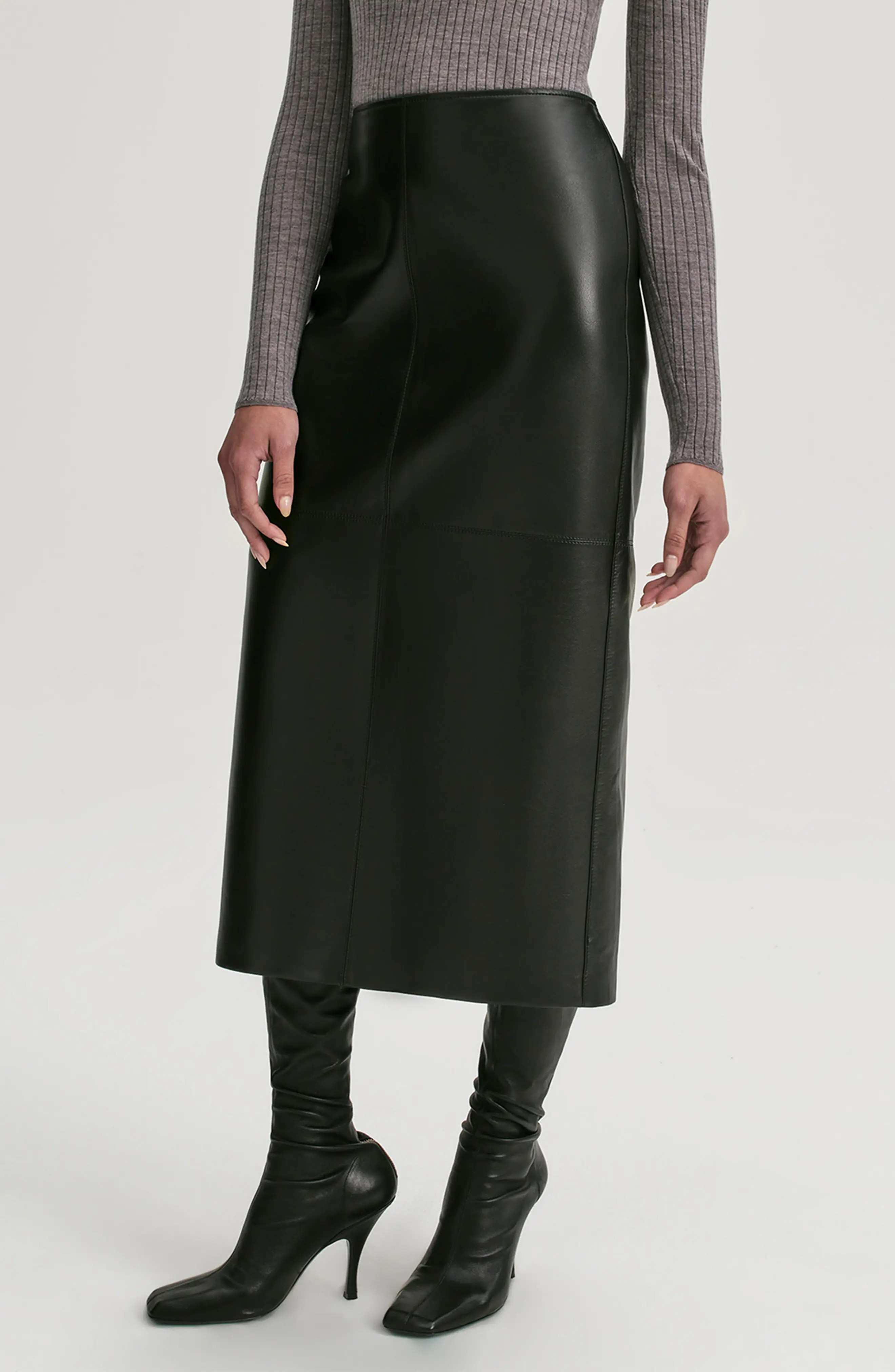 A.L.C. Marta Leather Midi Skirt in Black at Nordstrom, Size 2 | Nordstrom