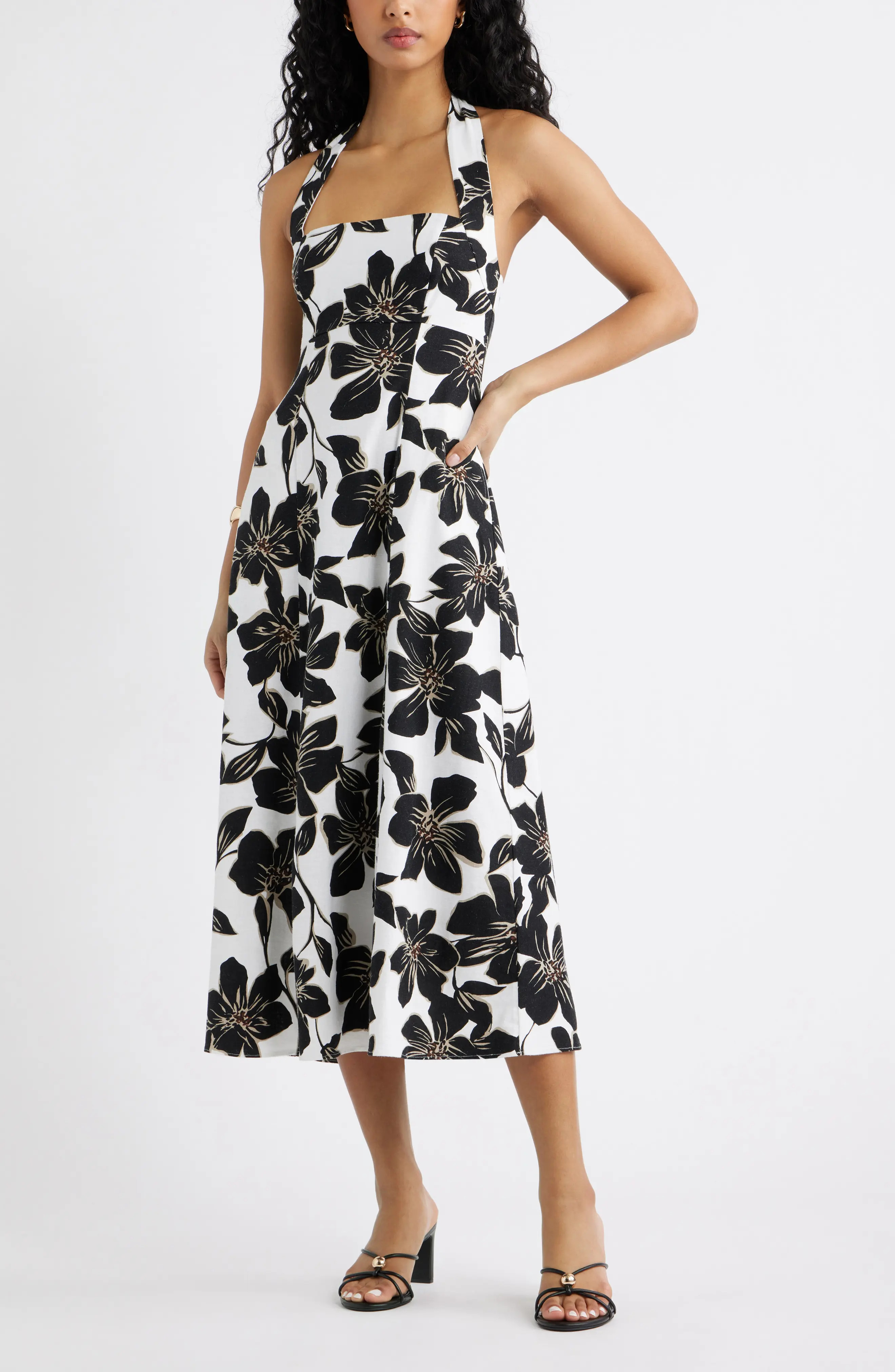 Linen Blend Halter Midi Dress (Women) | Nordstrom | Nordstrom