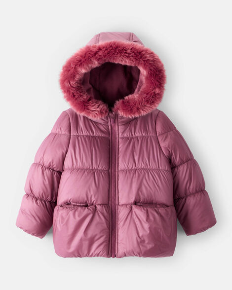 Toddler Girl Hooded Puffer Jacket - Burgundy | Carter's Inc