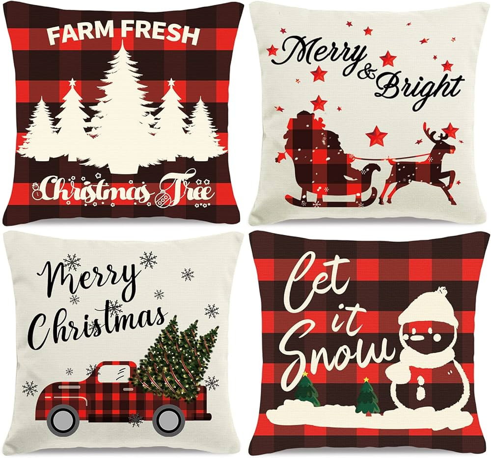 HAJACK Christmas Pillow Covers, Christmas Decorations Throw Pillow Covers, 18x18 Inches Set of 4 ... | Amazon (US)