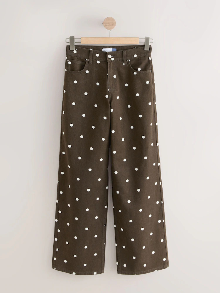 Chocolate Brown Polka Dot Wide Leg Jeans | Next US