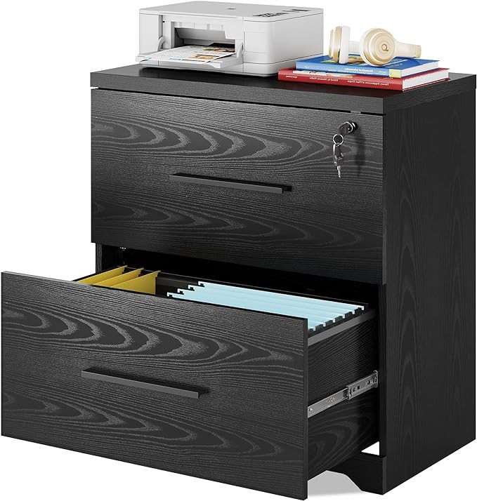 DEVAISE 2-Drawer Wood Lateral File Cabinet with Lock for Office Home, Black | Amazon (US)