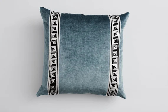 Blue Velvet Decorative Throw Pillow Cover With Classic | Etsy | Etsy (US)