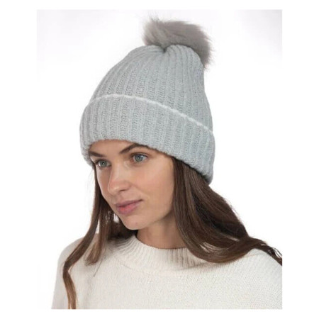 Style and Co Ribbed Grey Beanie With Faux-Fur Pom Grey One Size | Walmart (US)
