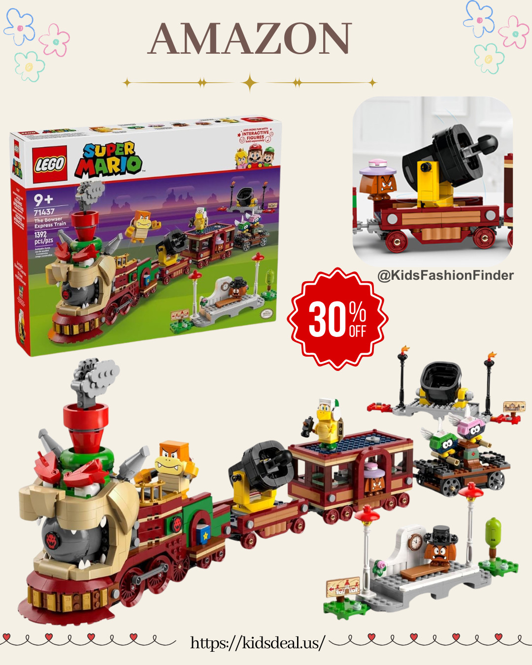 🚂🍄 All Aboard the Bowser Express! 💥

Calling all Super Mario fans! 😍
This epic LEGO set lets kids build the Bowser Express Train with awesome cars, stations, track cart & 6 character figures 🙌

✨ Rotating engine platform
💣 Launcher-equipped car
🚂 Removable train roof
🎮 Tons of interactive play features & hidden details!

A fun build and an amazing gift for Mario-loving kids 🎁💛

#LEGO #LEGOSuperMario #SuperMario #BowserExpress #Nintendo #KidsToys #STEMToys #GiftIdeasForKids #MomFinds #LEGOFan 🍄🚂 

 #LTKOver40 #LTKSaleAlert #LTKKids
