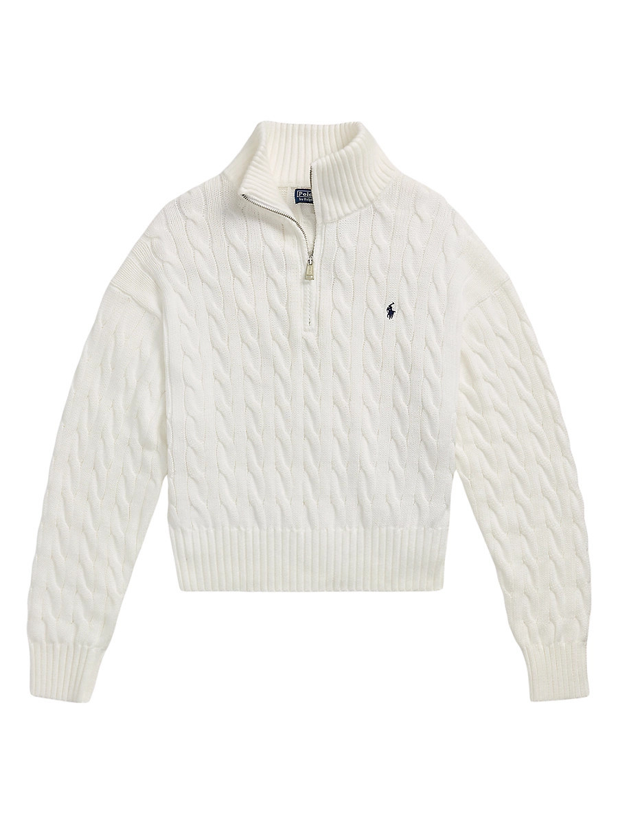Women's Cotton Cable-Knit Quarter-Zip Sweater - White - Size Medium | Saks Fifth Avenue