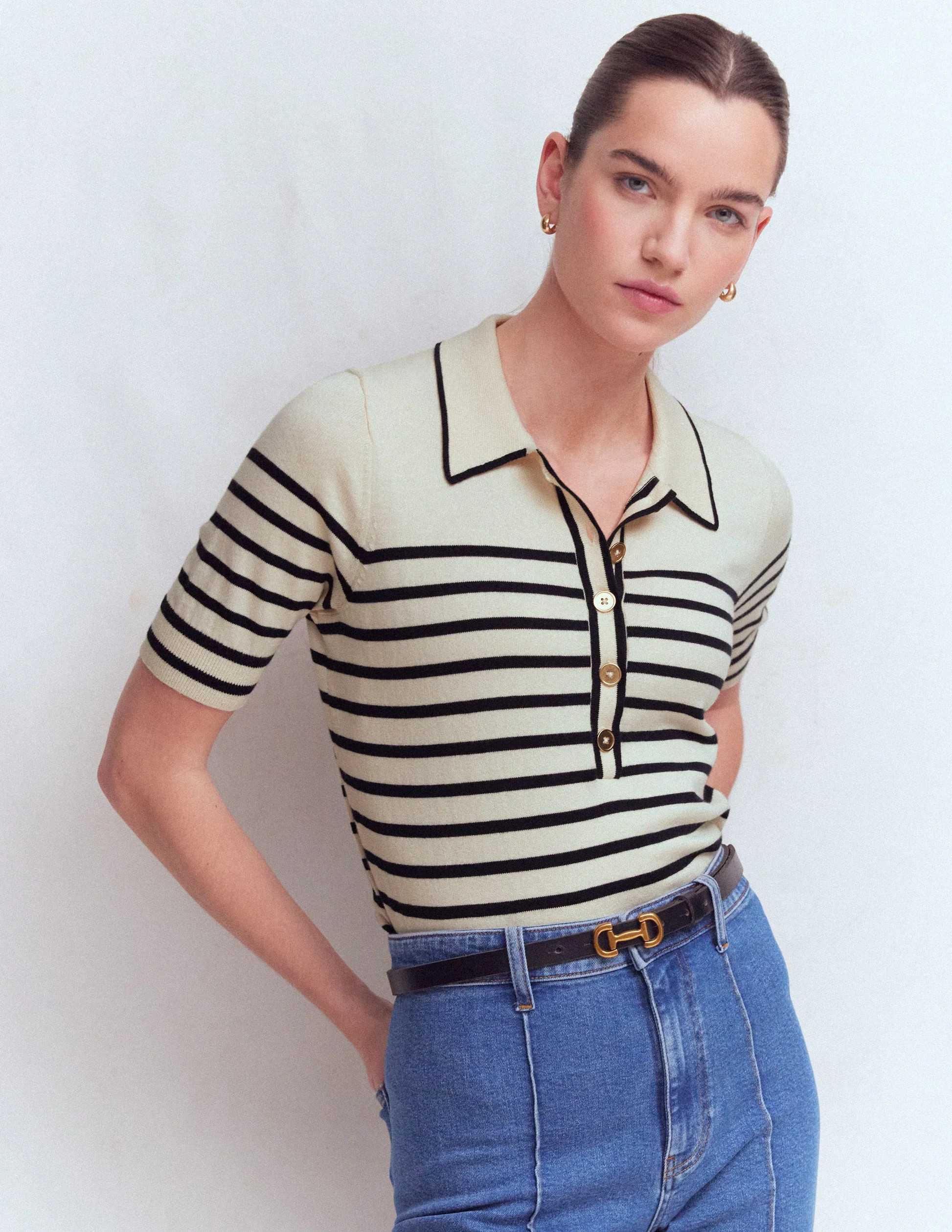 Liz Henley T-Shirt-Ivory. Navy | Boden (US)