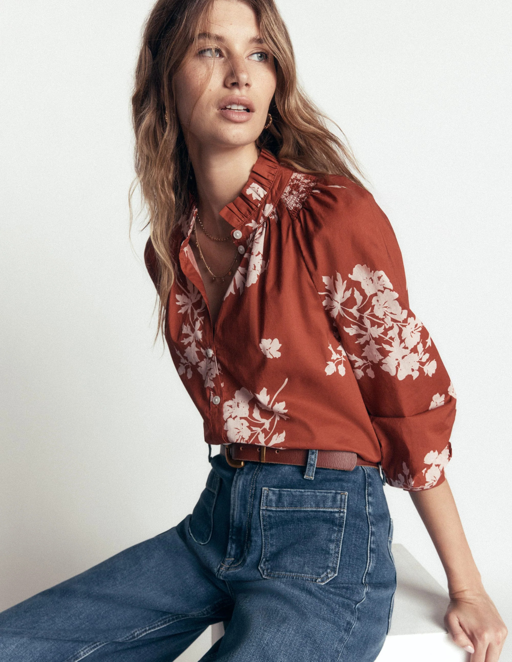 Erica Cotton Frill Top-Arabian Spice, Flecked Bunch | Boden (US)