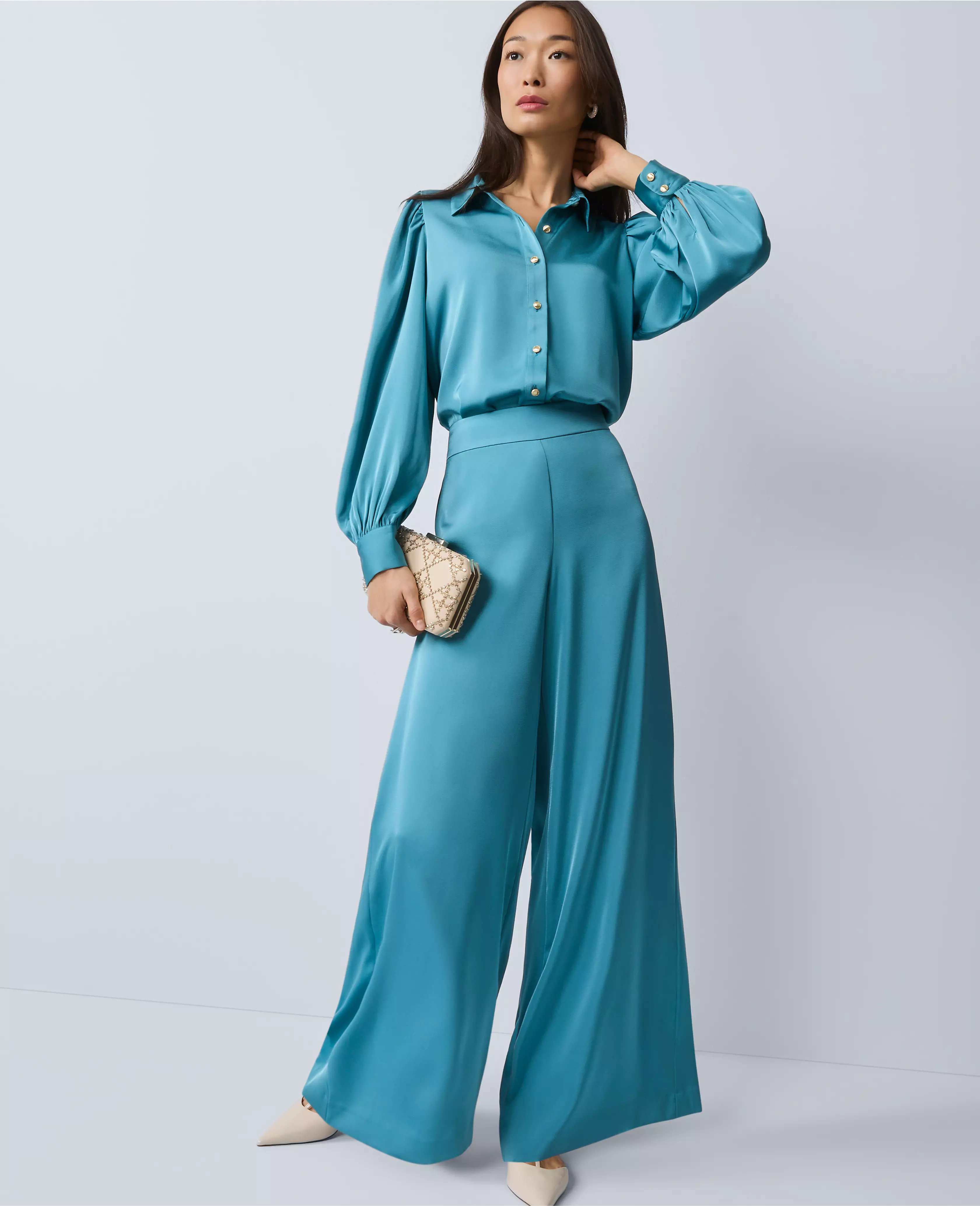 The Statement Palazzo Pant in Satin | Ann Taylor