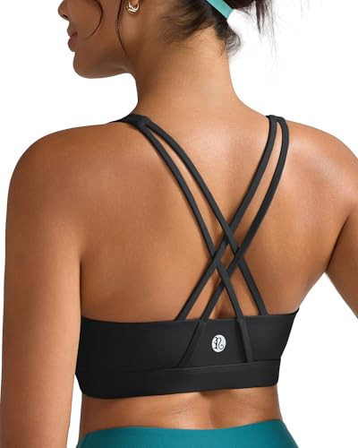 RUNNING GIRL Sports Bras for Women,Criss-Cross Back Padded Strappy Sports Bras Medium Support Workout Bra Push up(WX3019 Black L) | Amazon (US)
