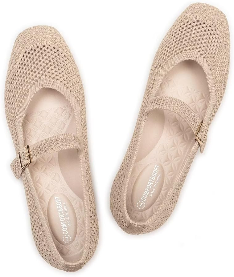Frank Mully Womens Casual Flat Shoes Square Toe Shoes Knitted Mesh Flat Comfort Work Flat Shoes f... | Amazon (US)
