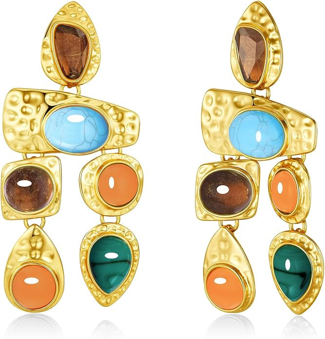 SNGIA 18K Gold Plated Dangle Boho Gemstone Earrings for Women by SNGIA, Boho Jewelry for Women, D... | Amazon (US)