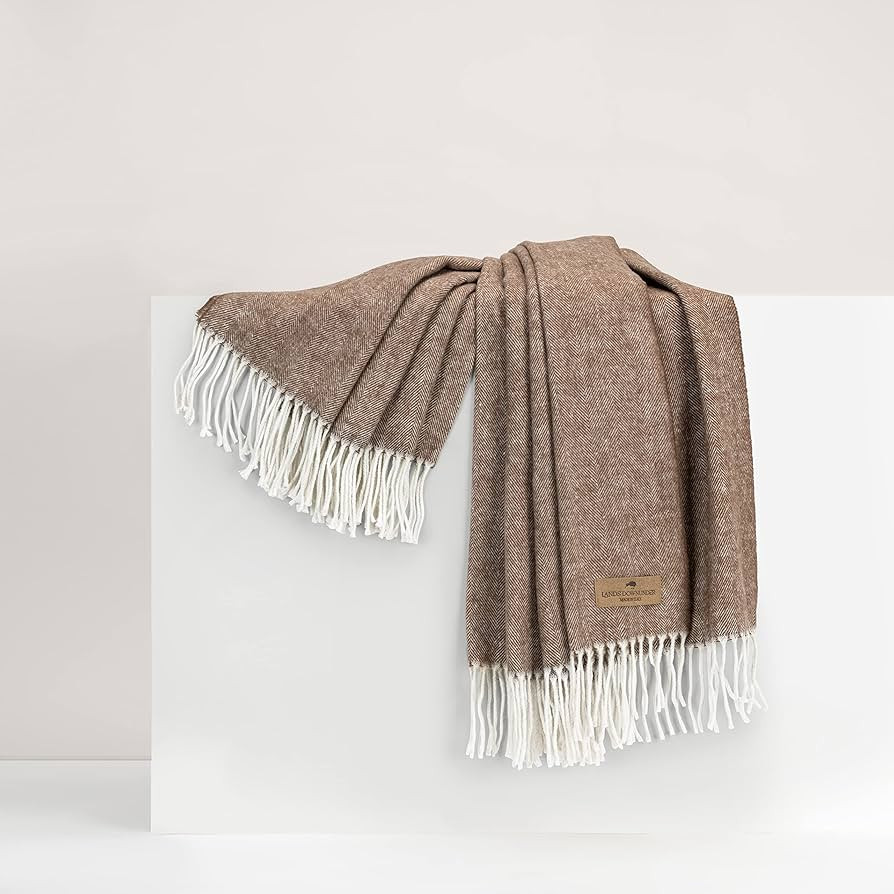 Lands Downunder All-Season, Luxury Cocoa Herringbone Throw – Soft Woven Throw with Decorative F... | Amazon (US)