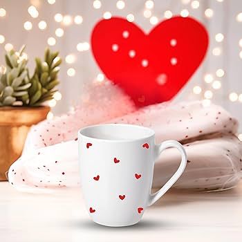 Valentine's Day Ceramic Heart Mug, White with Red Heart Pattern, 11 oz. Decorative Mug Red Heart ... | Amazon (US)