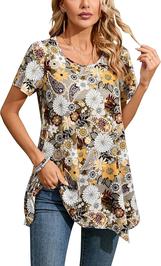 ENMAIN Tunic Tops for Women Plus Size Short Sleeve Top Loose Fit Dressy Casual Swing Summer Tunic... | Amazon (US)