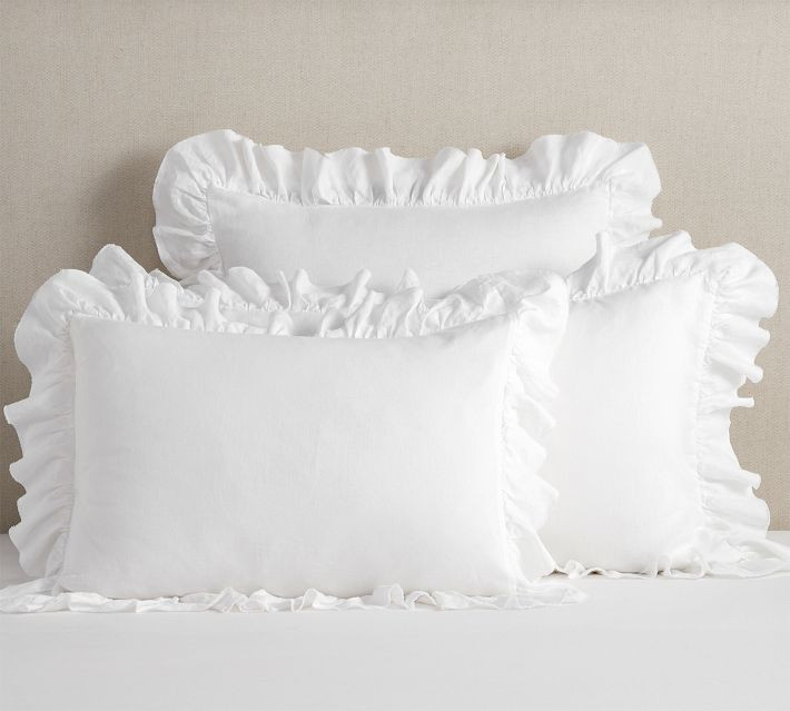 Belgian Flax Linen Fringe Ruffle Sham, Aloe, Standard, Set of 3 | Pottery Barn (US)